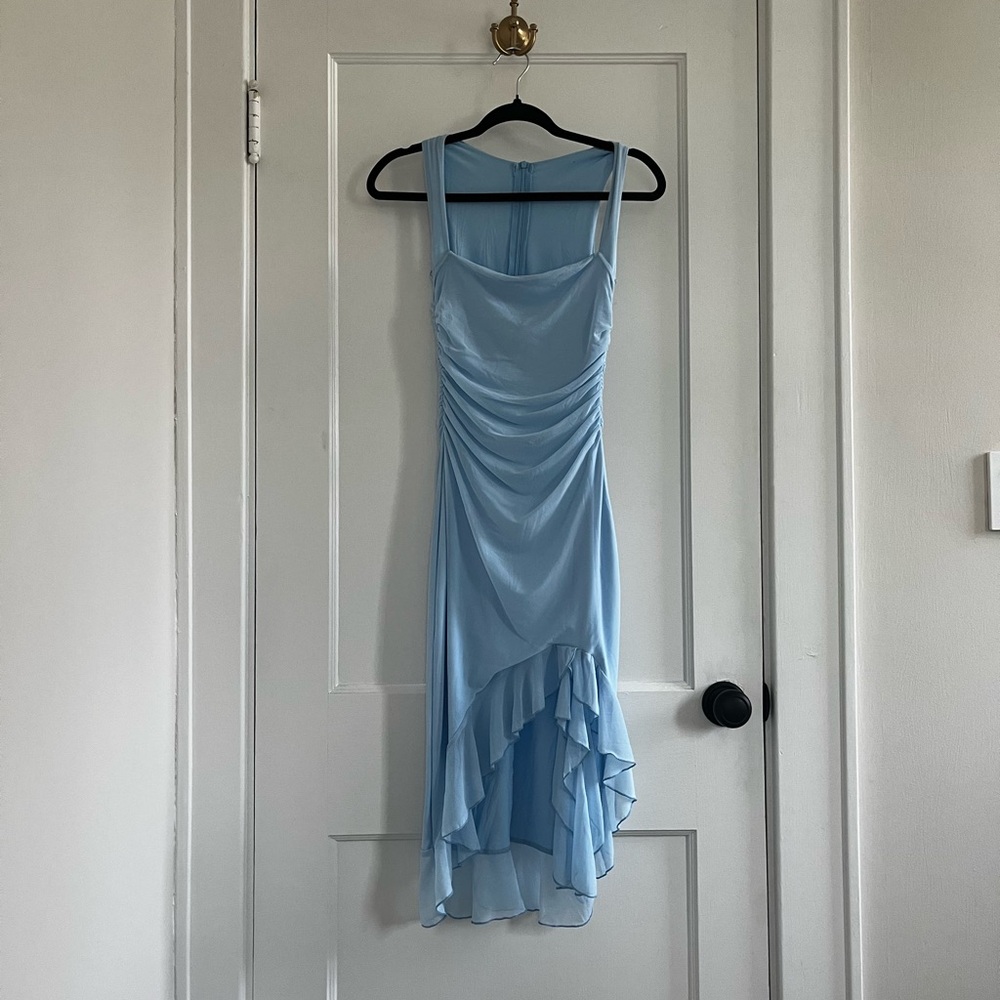 Light Blue Sleeveless Ruffle High-Low Dress